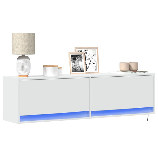 Weißer TV-Wandschrank Antinogel 140x31x38cm (mit LED-Beleuchtung)