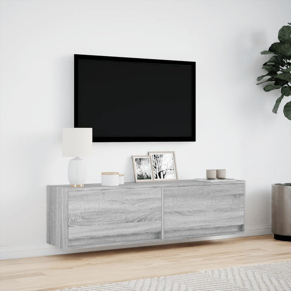 Grauer TV-Wandschrank Antinogel 140x31x38cm (mit LED-Beleuchtung Sonoma)