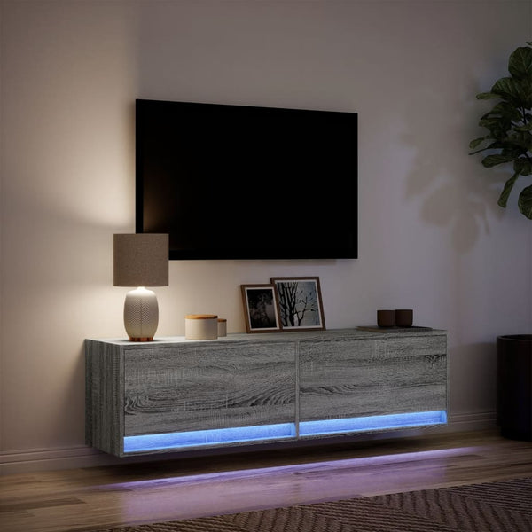 Grauer TV-Wandschrank Antinogel 140x31x38cm (mit LED-Beleuchtung Sonoma)