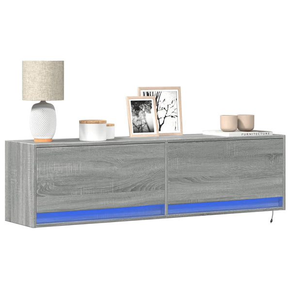 Grauer TV-Wandschrank Antinogel 140x31x38cm (mit LED-Beleuchtung Sonoma)