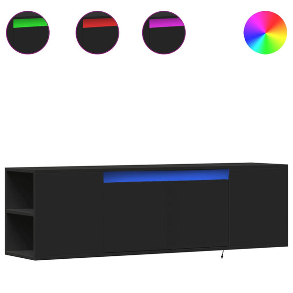 Schwarzer TV-Wandschrank Sorentina 135x31x39,5cm (mit LED-Beleuchtung)