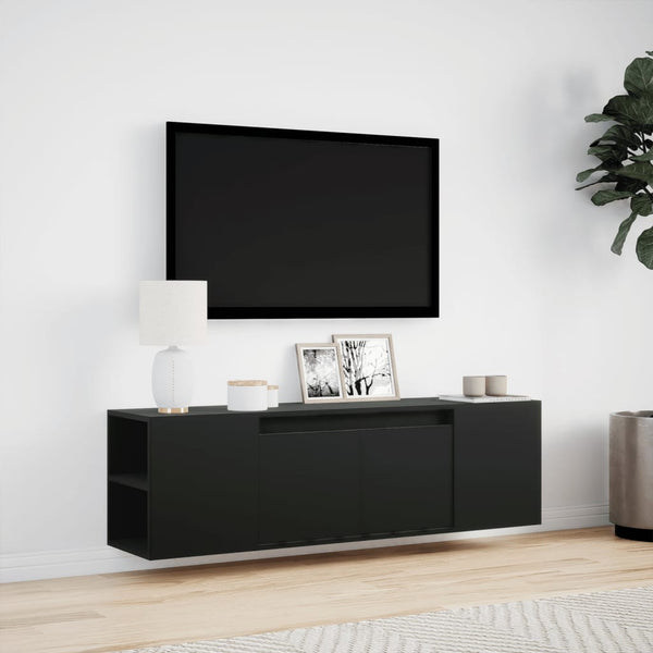 Schwarzer TV-Wandschrank Sorentina 135x31x39,5cm (mit LED-Beleuchtung)