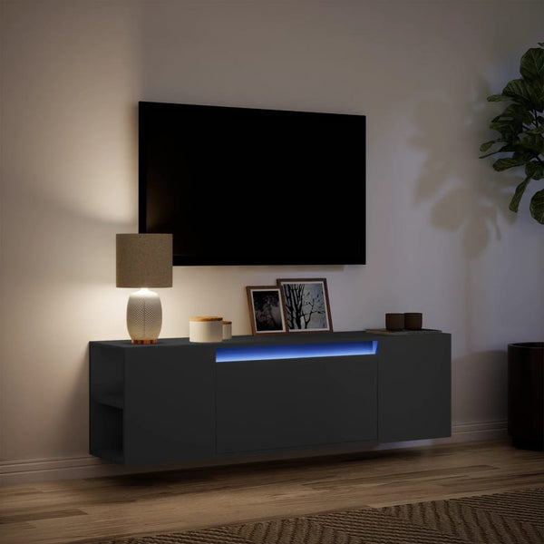 Schwarzer TV-Wandschrank Sorentina 135x31x39,5cm (mit LED-Beleuchtung)