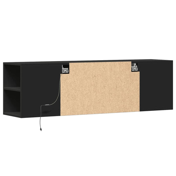 Schwarzer TV-Wandschrank Sorentina 135x31x39,5cm (mit LED-Beleuchtung)
