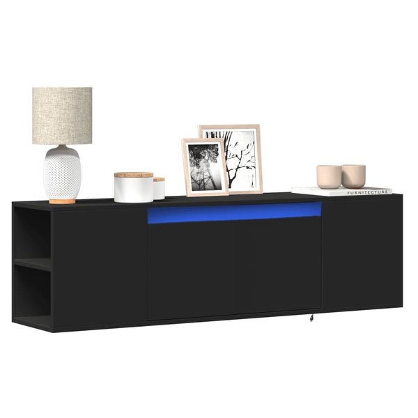 Schwarzer TV-Wandschrank Sorentina 135x31x39,5cm (mit LED-Beleuchtung)