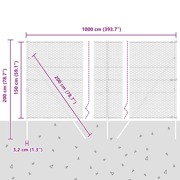 Grauer Zaun 1,5 m x 10 m inklusive Pfähle