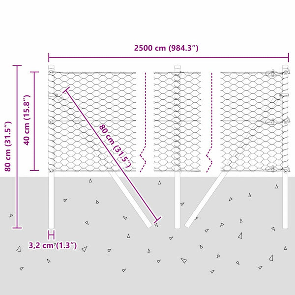 0,4 x 25 m harmaa aita paalujen kanssa