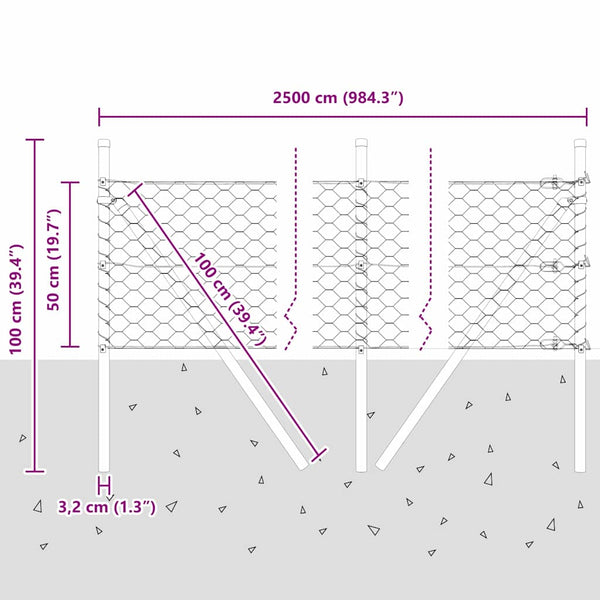 Grauer 0,5 x 25 m Zaun mit Pfosten