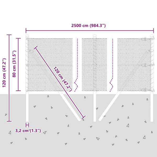 Zaun 0,8 m x 25 m, mit Pfosten grau