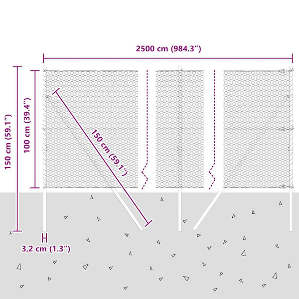Zaun mit Pfählen 1 x 25 m Grau