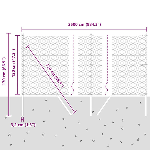 1,2 x 25 m Zaun mit Pfählen, grau