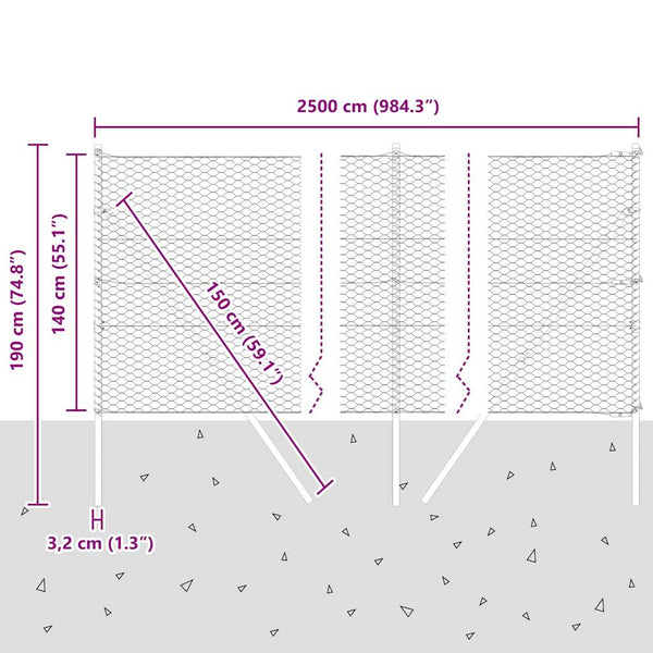 Paalujen kanssa aita harmaa 1.4 x 25 m