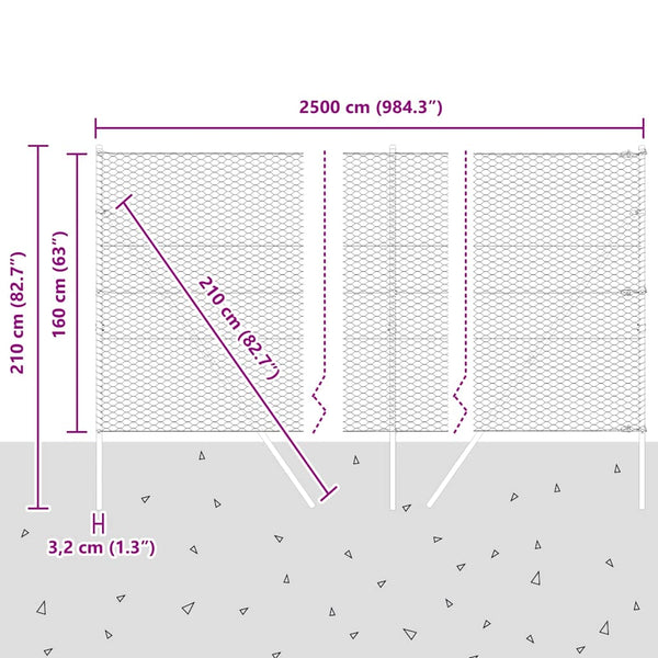 1.6 x 25 m harmaa aita paaluilla