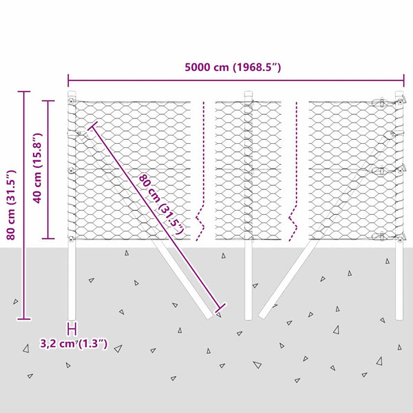 Grauer Zaun 0,4 x 50 m mit Pfählen
