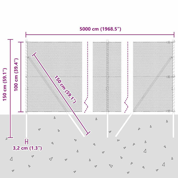 Aita, 1 x 50 m, harmaa väri ja paalut