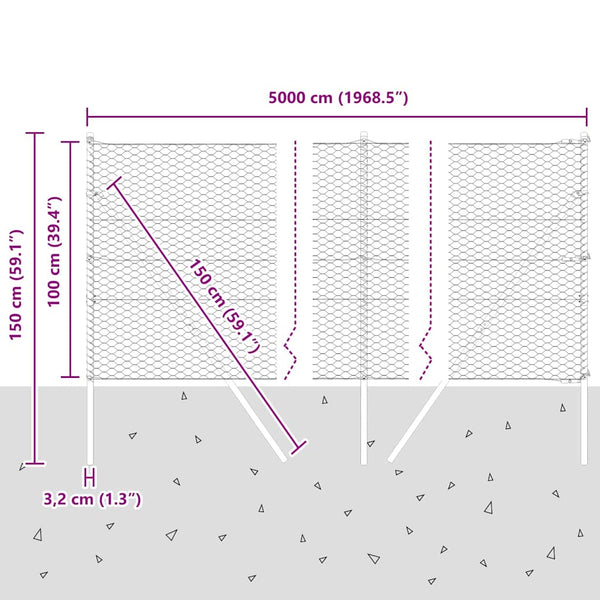 Grauer Zaun, 1 x 50 m, Pfähle auch