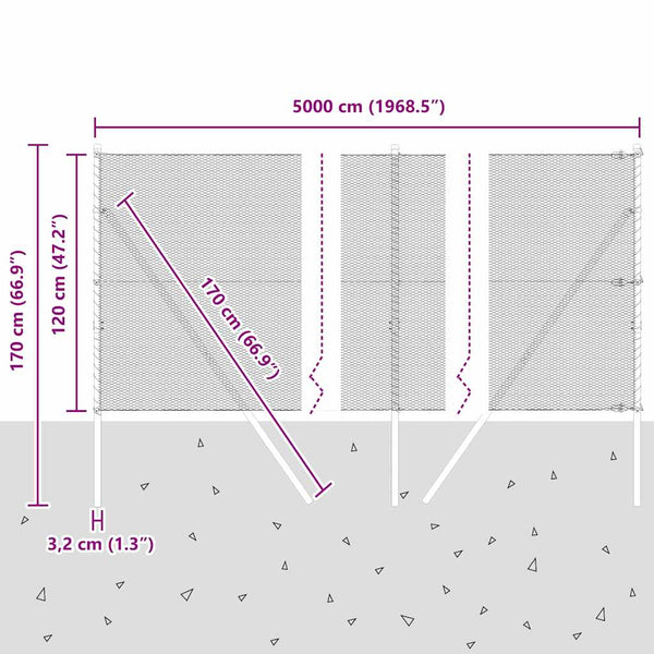 1,2 m x 50 m Zaun mit Pfählen grau