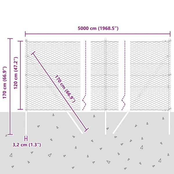 Harmaa aita 50 m x 1.2 m paalujen kanssa