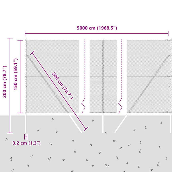 Zaun 50 m mit grauen Pfosten 1.5