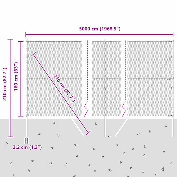 Grauer Zaun 1,6 x 50 m mit Pfählen