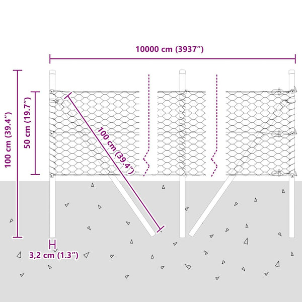 0.5 x 100 m aita, harmaa, paalut mukana