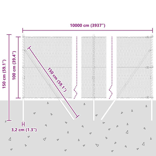 Zaun 1 x 100 m grau mit Pfosten