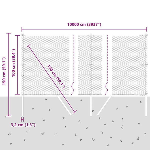 Zaun grau mit Pfählen 1 x 100 m