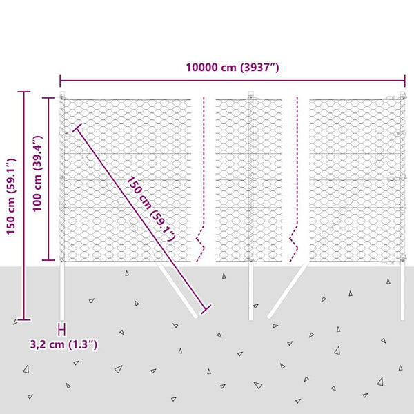Harmaa 1 x 100 m aita paalujen kanssa