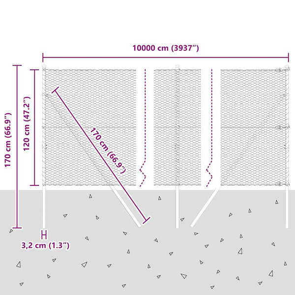 Harmaa 100 m x 1.2 aita paalujen kanssa