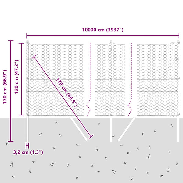 Zaun mit Pfosten 100 m x 1.2 grau