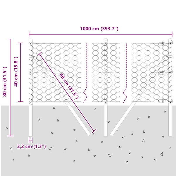 0,4 m x 10 Zäune Silber mit Pfosten
