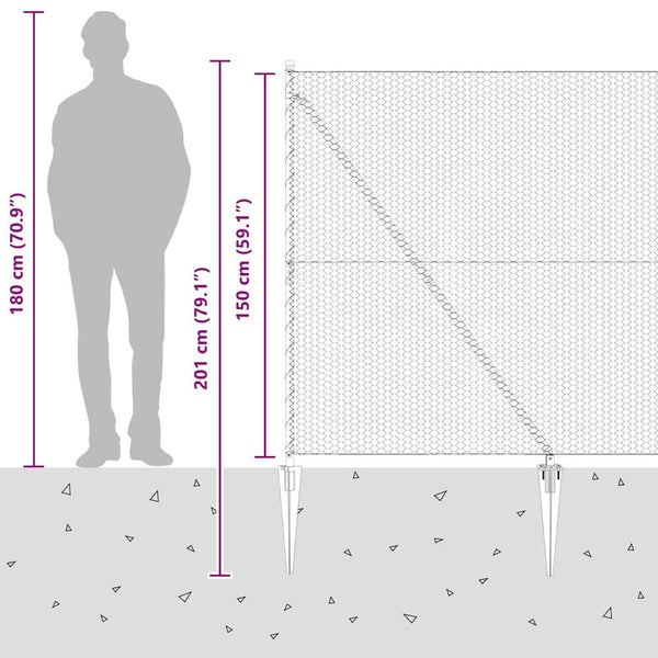 Harmaa aita 1.5 x 10 m paalujen kanssa
