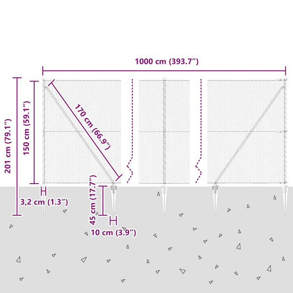 Harmaa aita 1.5 x 10 m paalujen kanssa