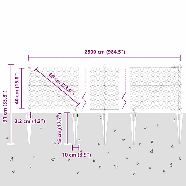 0,4 x 25 m aita paalujen kanssa harmaa