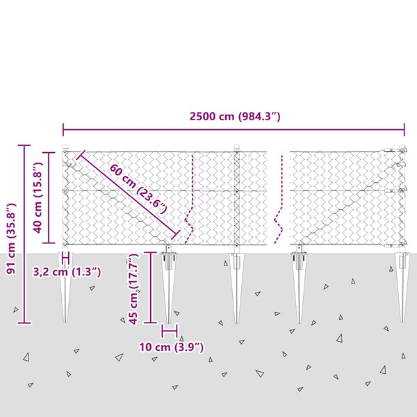 Gartenzaun grau 0,4 x 25 m mit Pfosten