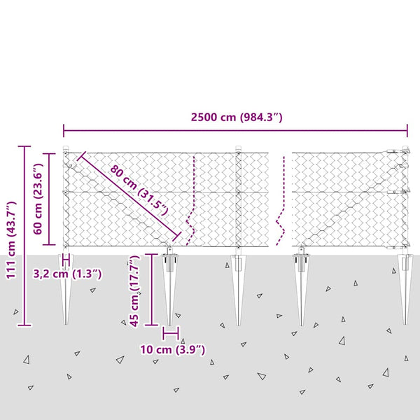 Harmaan värinen aita paalujen kanssa 0,6 x 25 m
