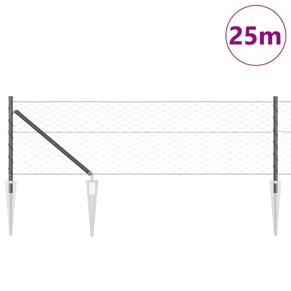 Harmaan värinen aita paalujen kanssa 0,6 x 25 m
