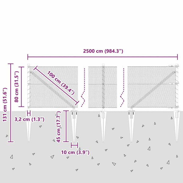 Paalujen kanssa harmaa aita 0.8 m x 25 m