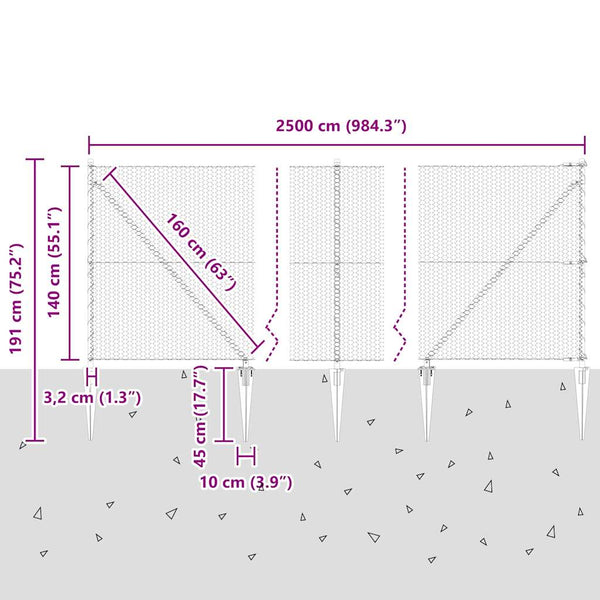 Harmaa aita 1.4 x 25 m paalujen kanssa