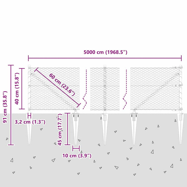 Zaun mit grauen Pfosten 0.4 x 50 m