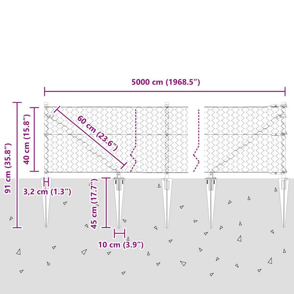 0,4 x 50 m Zaun mit grauen Pfählen
