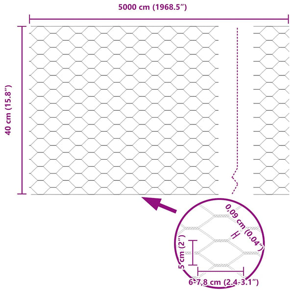 0,4 x 50 m Zaun mit grauen Pfählen