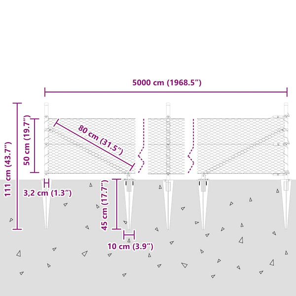 Aita harmaana 0.5 x 50 m paalujen kanssa
