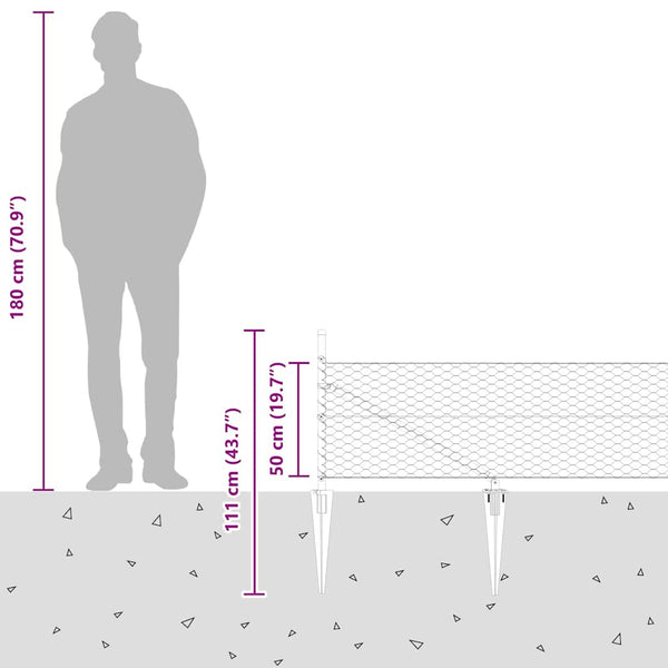 0,5 x 50 m Zaun mit Pfählen, grau