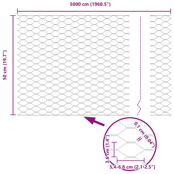 0,5 x 50 m Zaun mit Pfählen, grau