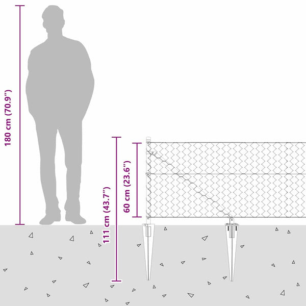 0,6 x 50 m grauer Zaun mit Pfählen