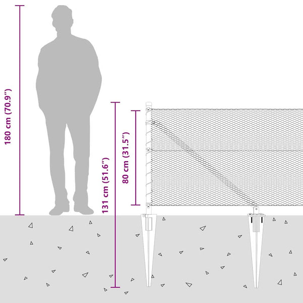 Harmaa aita 0.8 m x 50 m paalujen kanssa