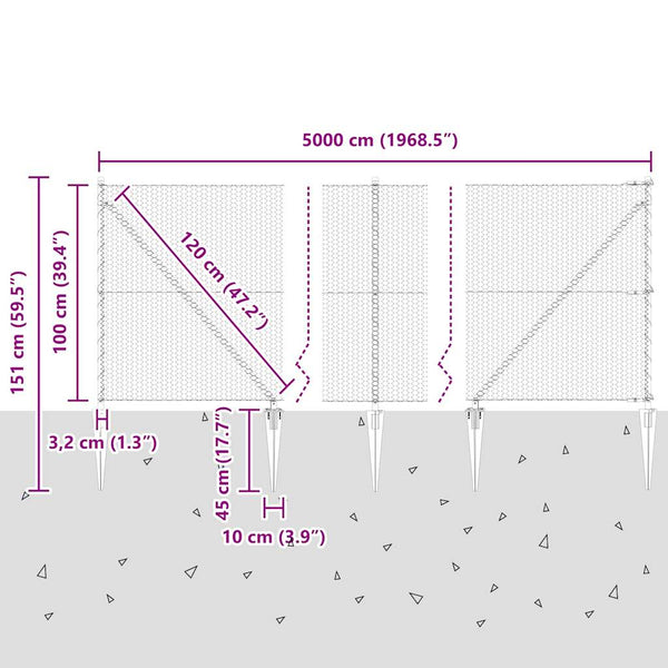 Grauer Zaun, 1 x 50 m und Pfosten