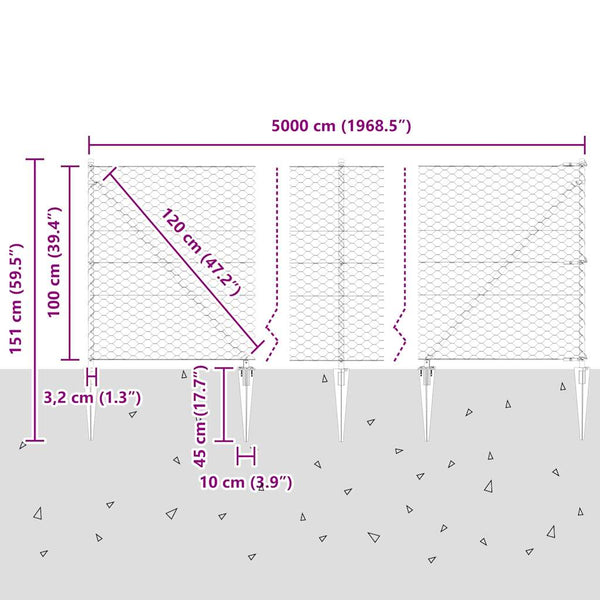 1 x 50 m aita harmaana, paalut mukana