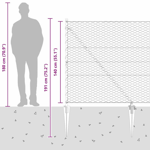 Harmaa aita 1.4 x 50 m paalujen kanssa